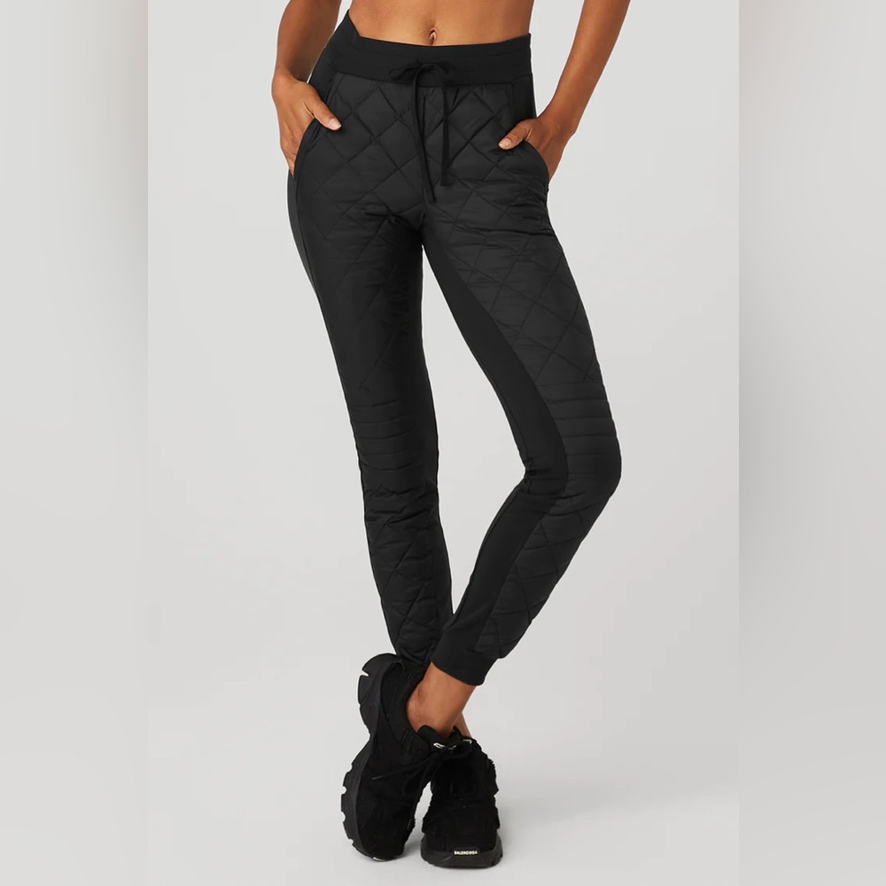 Alo Airbrush Winter Warm High-Waist Moto Puffer Pant in Black NWT